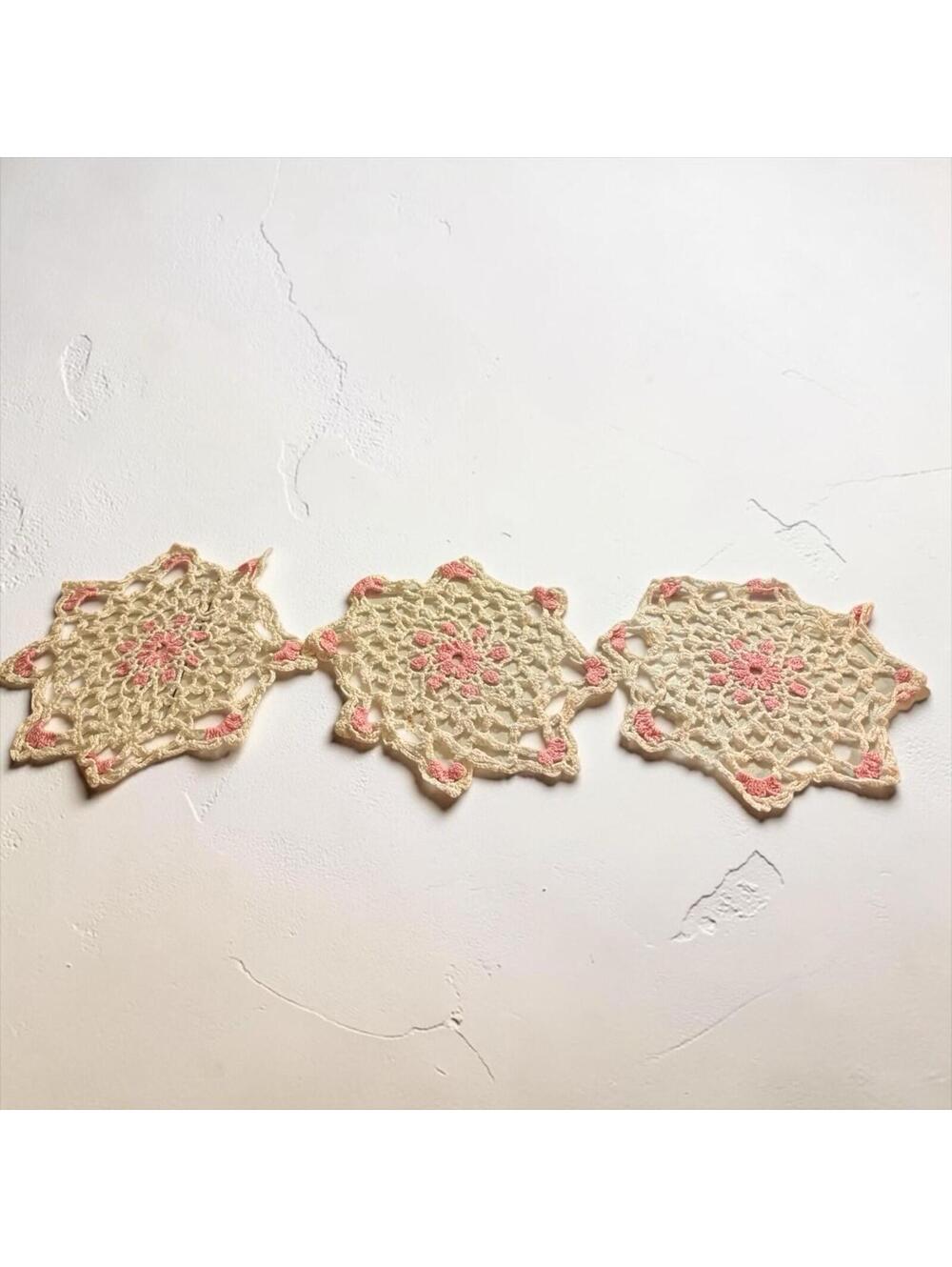 Crochet 7" Pink & White Doilies Set of 3